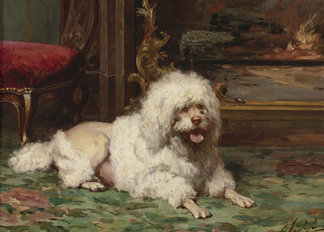 Poodle Resting on the Hearth by Французская школа — digital art print download