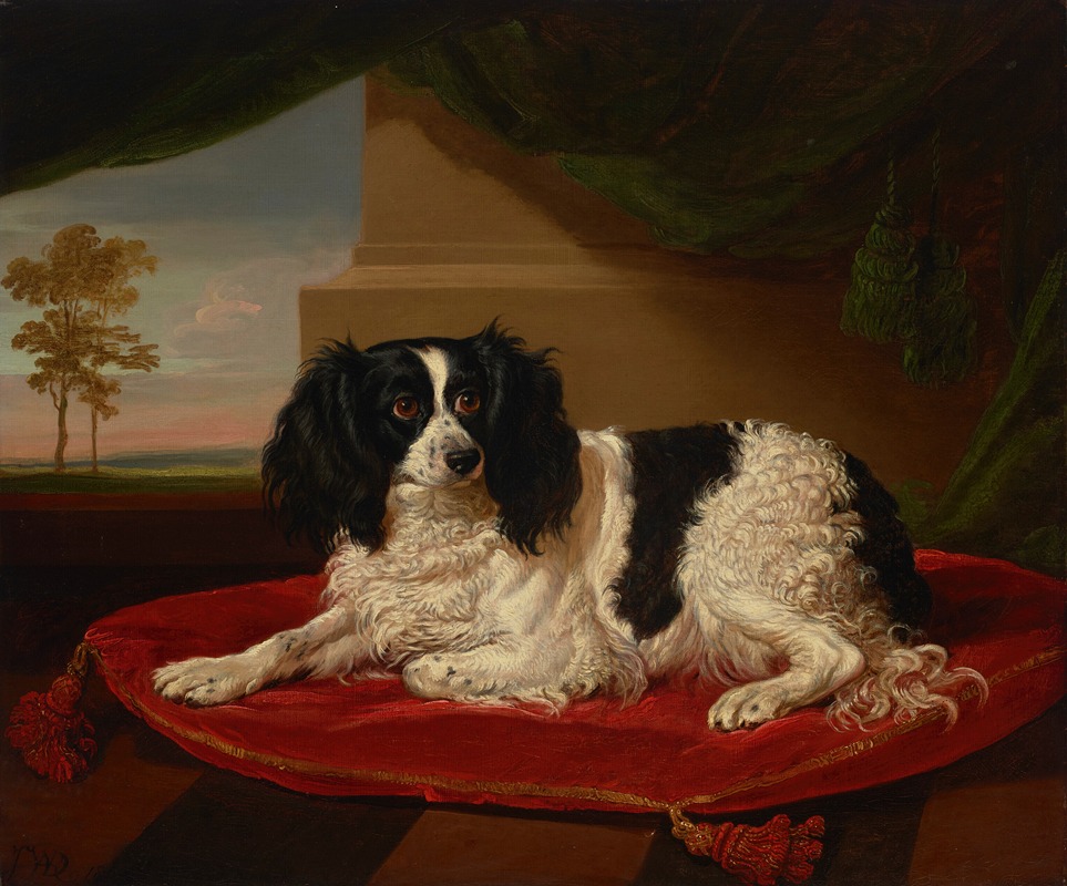 A King Charles Spaniel on a red cushion by Джеймс Уорд, 1809 — digital art print download