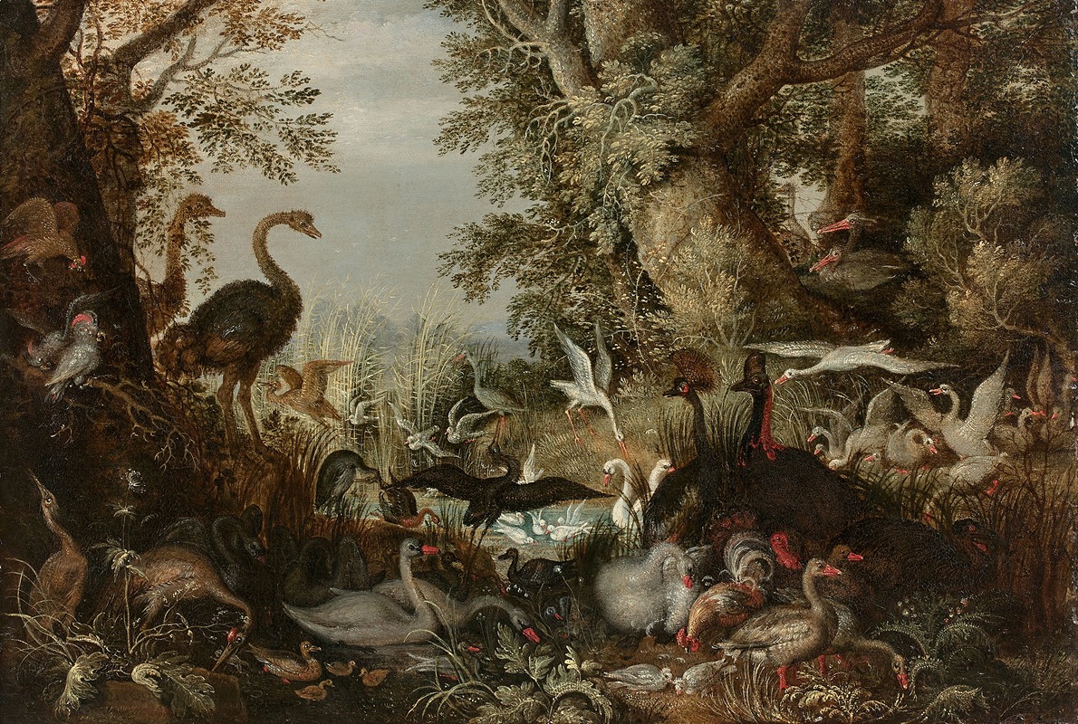 Oiseaux en couples dans un paysage by Роелант Савери — digital art print download