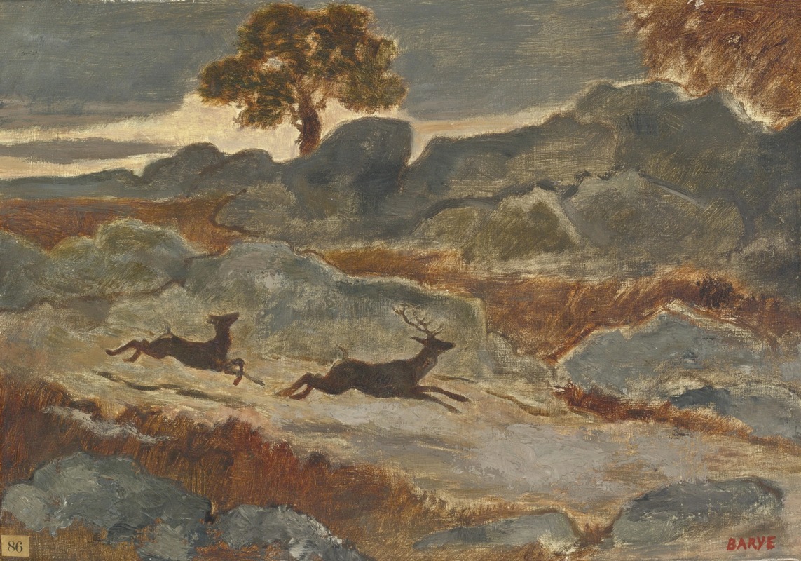 Stag and Doe in Flight by Антуан-Луи Барье — digital art print download
