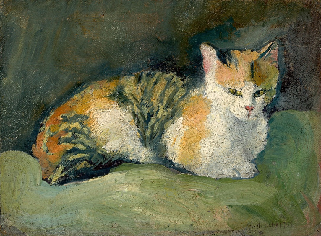 Katze auf grünem Kissen I — August Macke