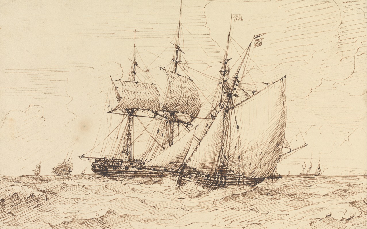 A Lugger Signaling a Passing Frigate — George Chambers