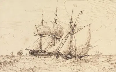 A Lugger Signaling a Passing Frigate by Джордж Чемберс — digital art print download