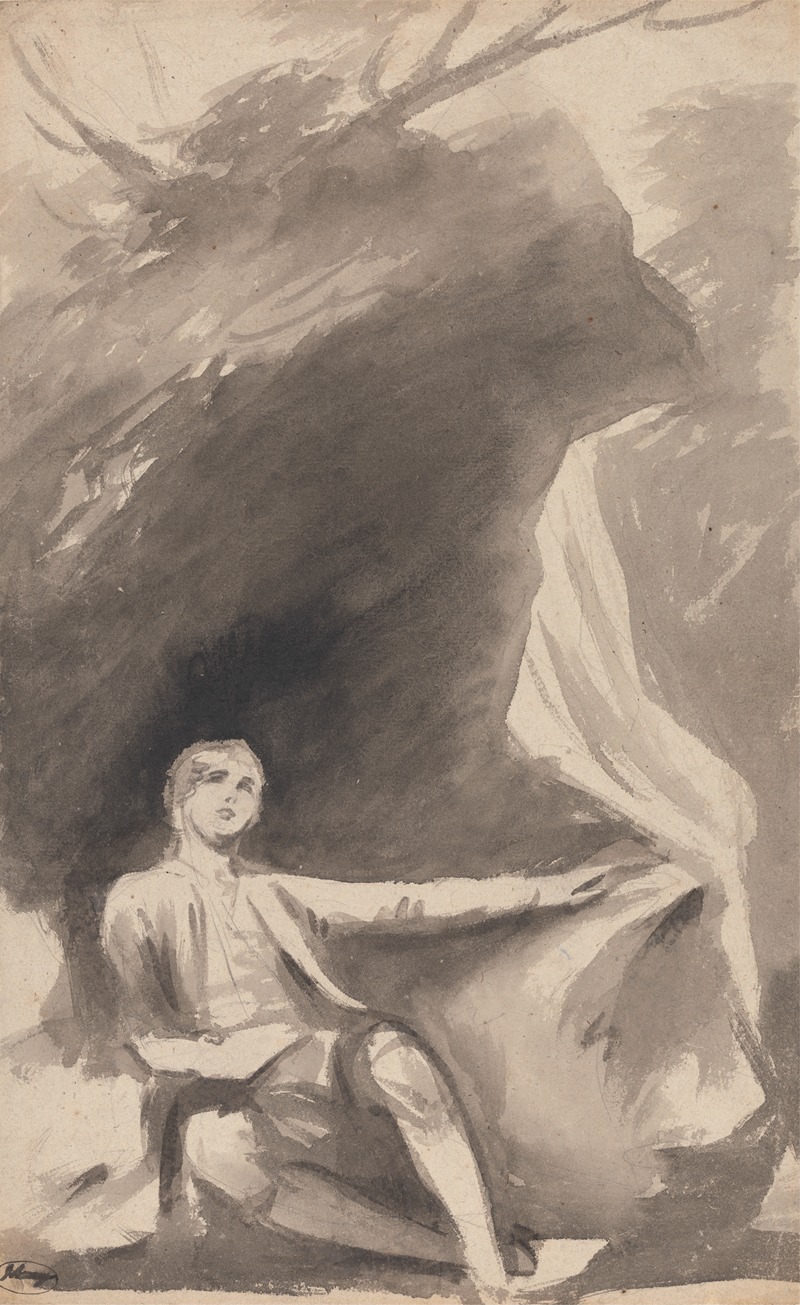 Boy Seated beneath a Rock by Джордж Ромни — digital art print download