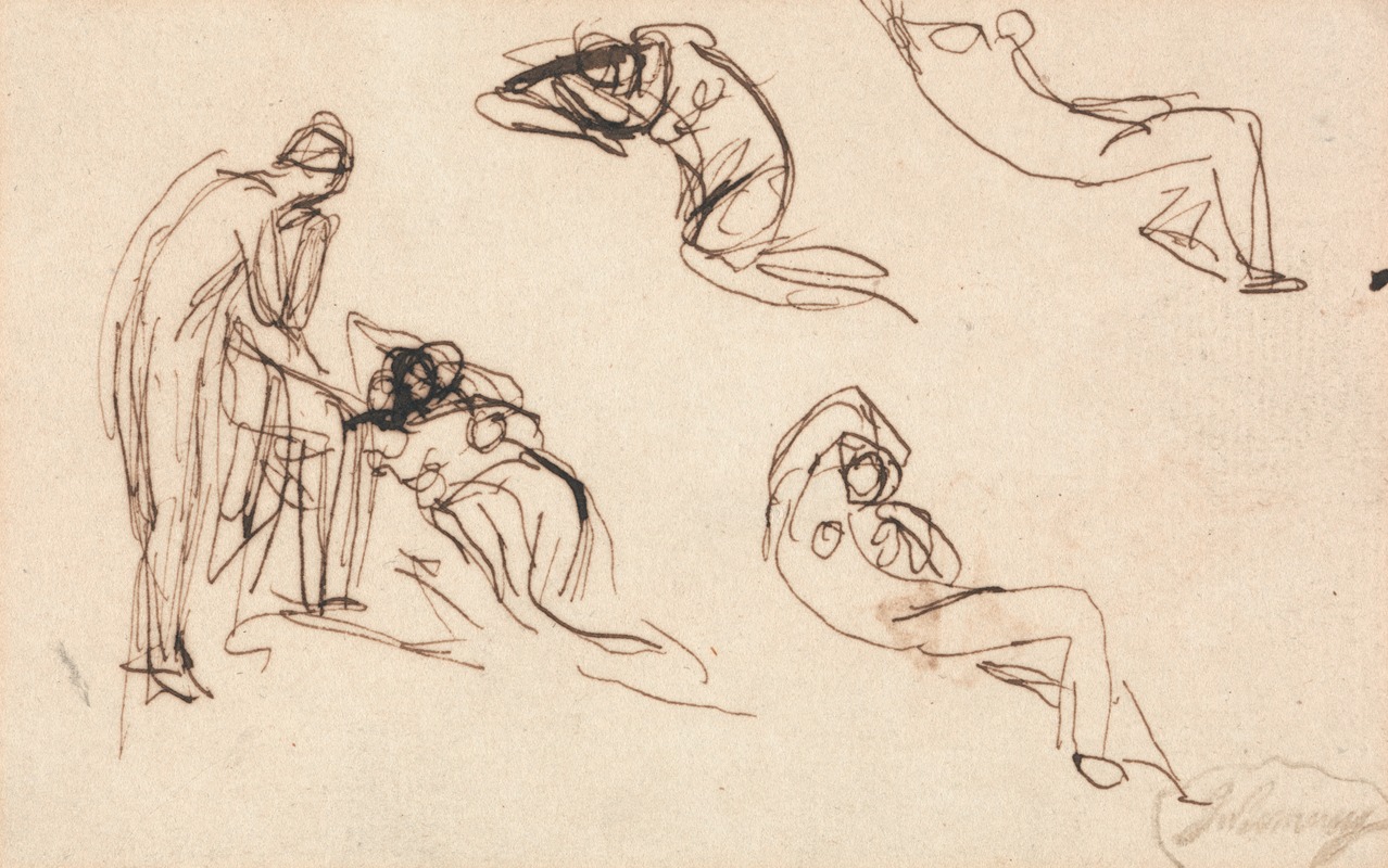 Standing Figure and Four Reclining Figures by Джордж Ромни — digital art print download