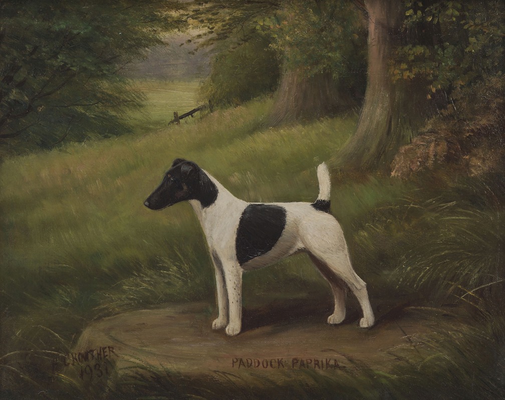 Paddock Paprika, a terrier in a landscape by Henry Crowther, 1931 — digital art print download