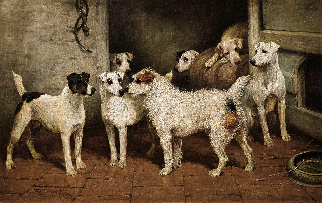 Terriers at a Stable Door, 'A Distant Relative' by Джон Эмс, 1895 — digital art print download