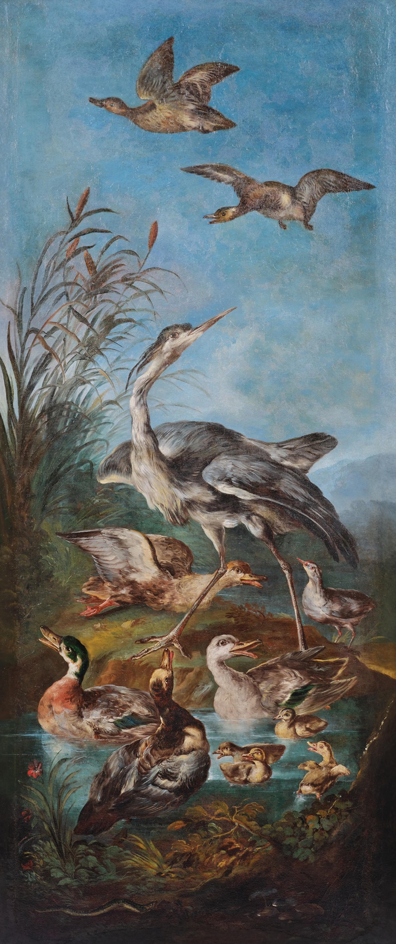 A heron and ducks near a pond — Angelo Maria Crivelli