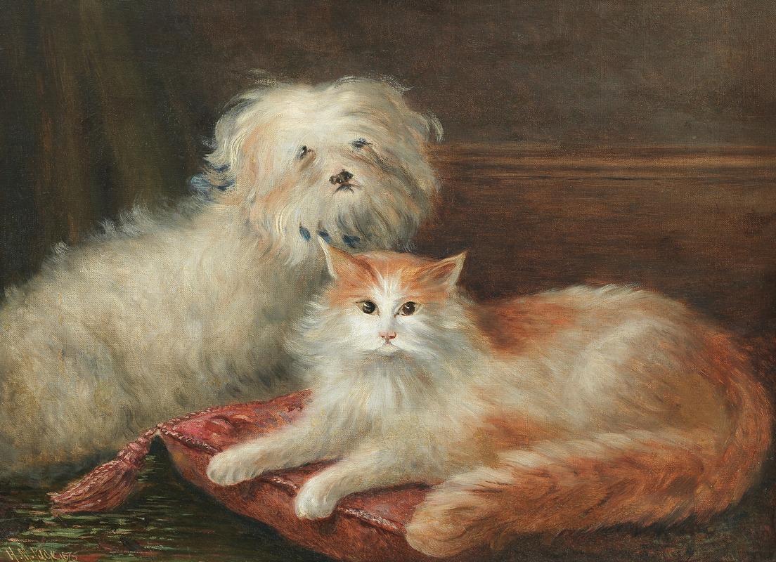 Study of a Terrier and a Cat by Henry Maurice Page, 1875 — digital art print download