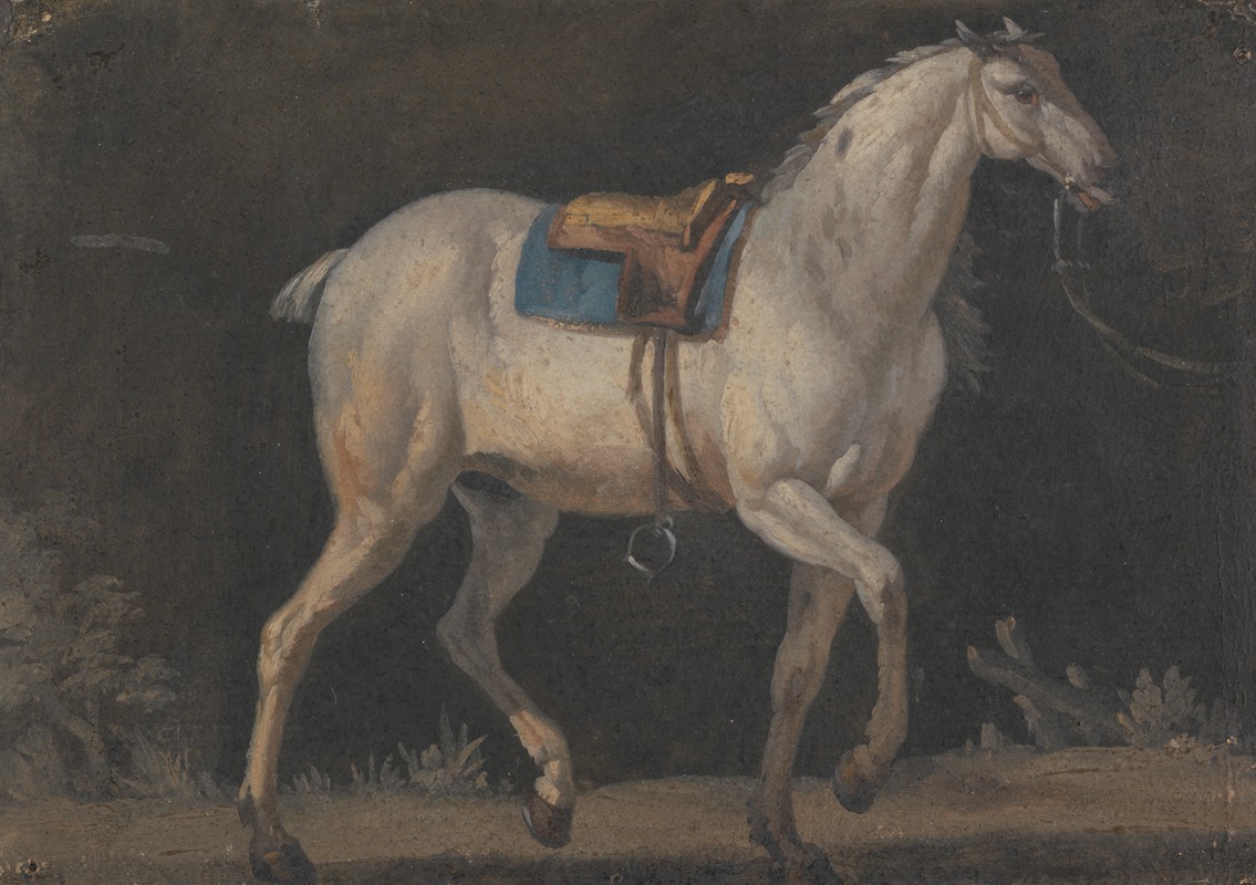 Saddled Gray Horse Walking by Жак-Лоран Агаз — digital art print download