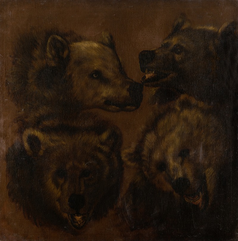 Four Lifesized Bear's Heads by Johann Melchior Roos — digital art print download