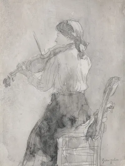 Young Woman playing a Violin by Гвен Джон — digital art print download