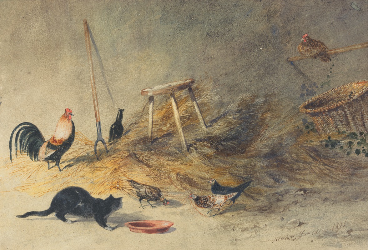 A Cat and Chickens by Ньютон Лимбирд Смит Филдинг, 1833 — digital art print download