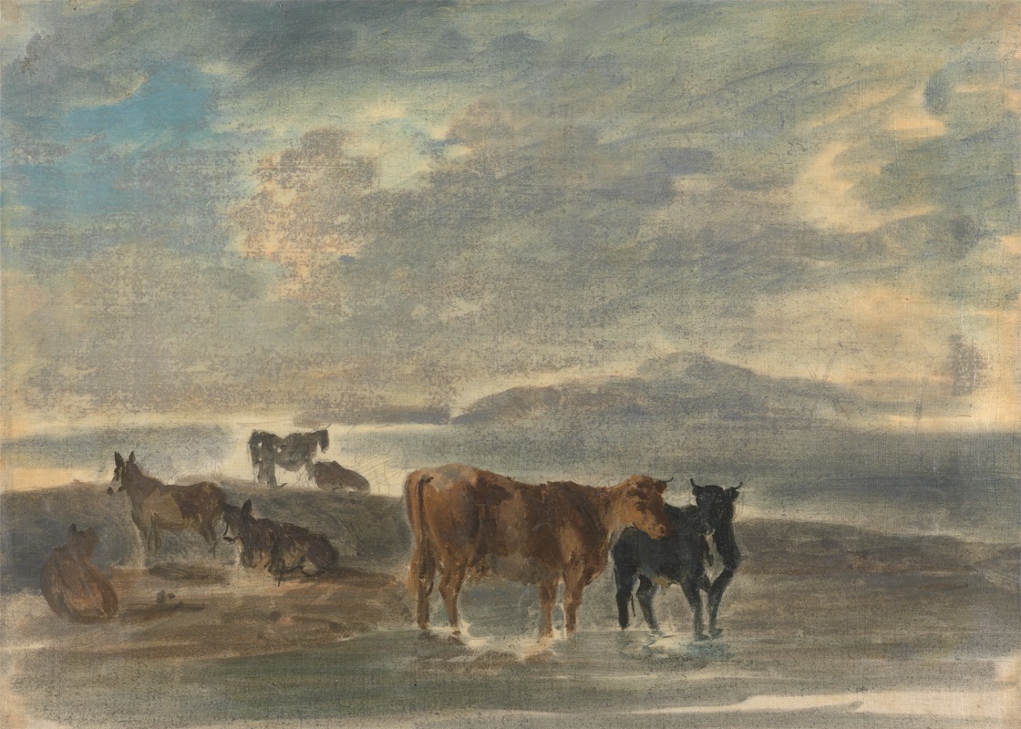 Horses and cows in a hilly landscape — Sawrey Gilpin