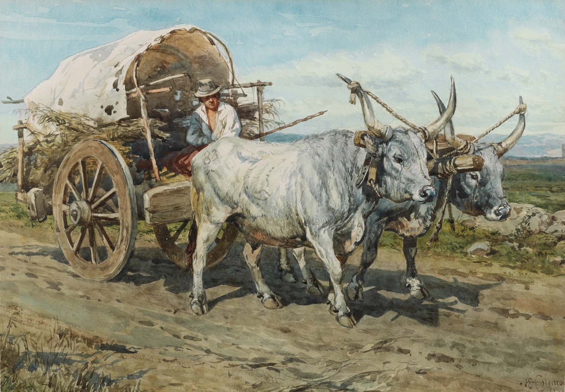 Oxen carting hay by Генри Энрико Коулман — digital art print download