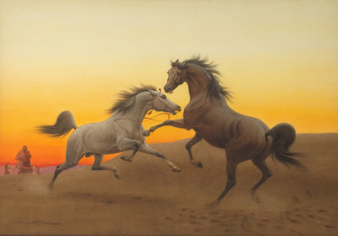 Arab stallions at sunset by John Alexander Harrington Bird — digital art print download
