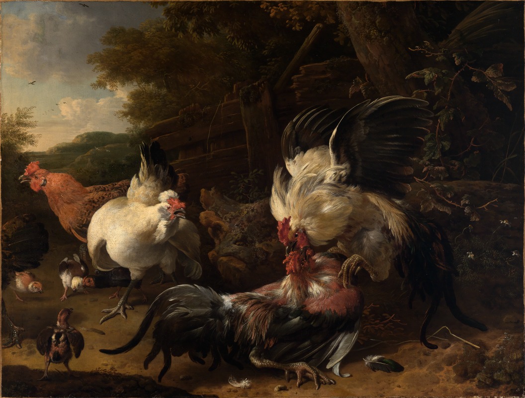 Kämpfende Hähne by Мельхиор д'Ондекайтер, 1686 — digital art print download