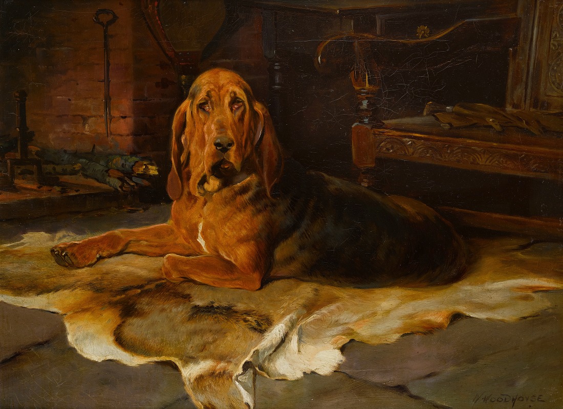 A bloodhound by the fireside by William Woodhouse — digital art print download