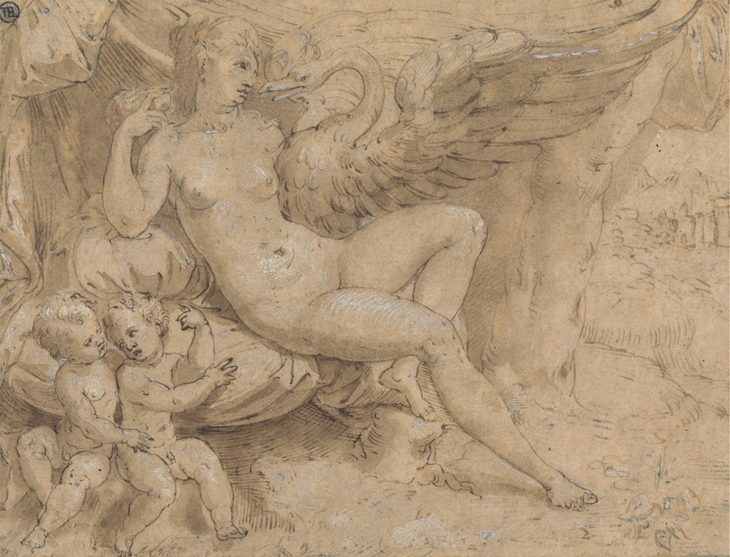 Leda and the Swan by Исаак Оливер — digital art print download
