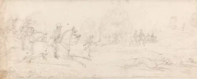 Coursing: a Group of Riders Galloping From Left After a Couple of Greyhounds by James Pollard — digital art print download