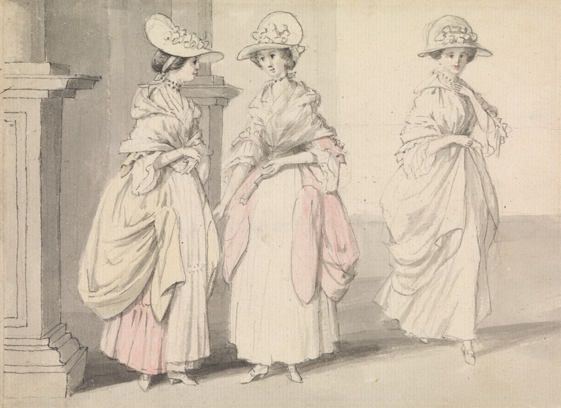 Three Ladies Standing on a Terrace by Джеймс Робертс — digital art print download