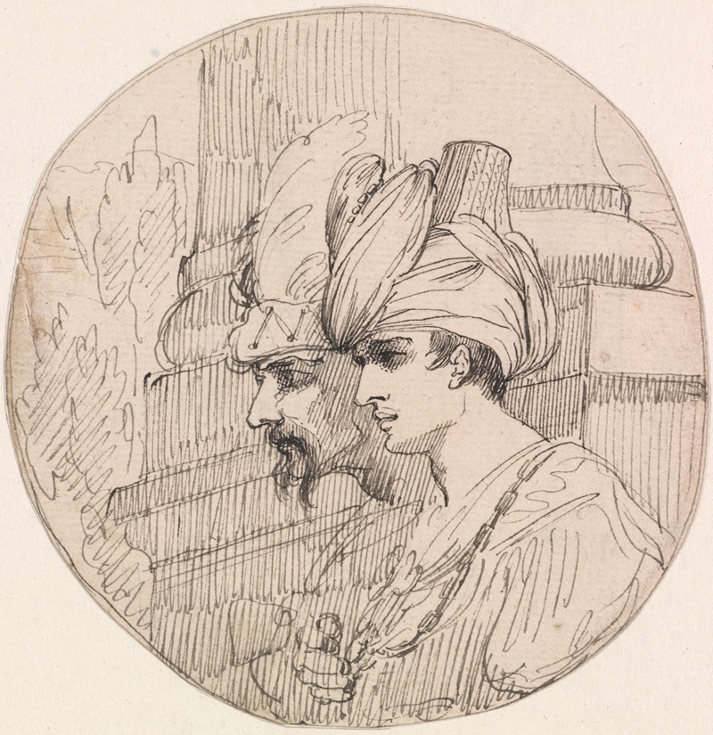 Two Heads in a Roundel by Джон Гамильтон Мортимер — digital art print download