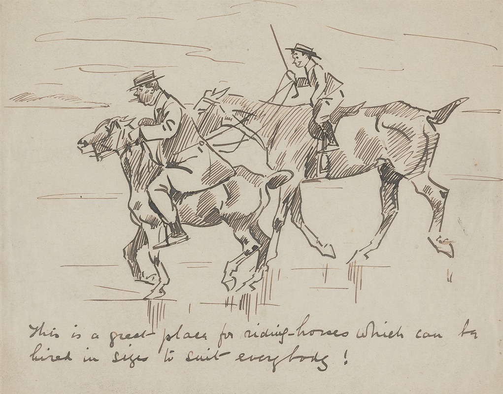 A Man and a Boy Riding on a Beach by Philip William May — digital art print download