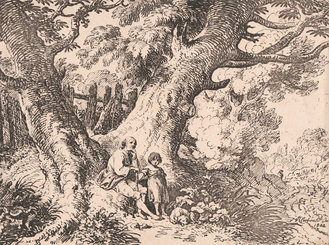 Old Trees with Old Man, Child and Dog — Richard Corbould