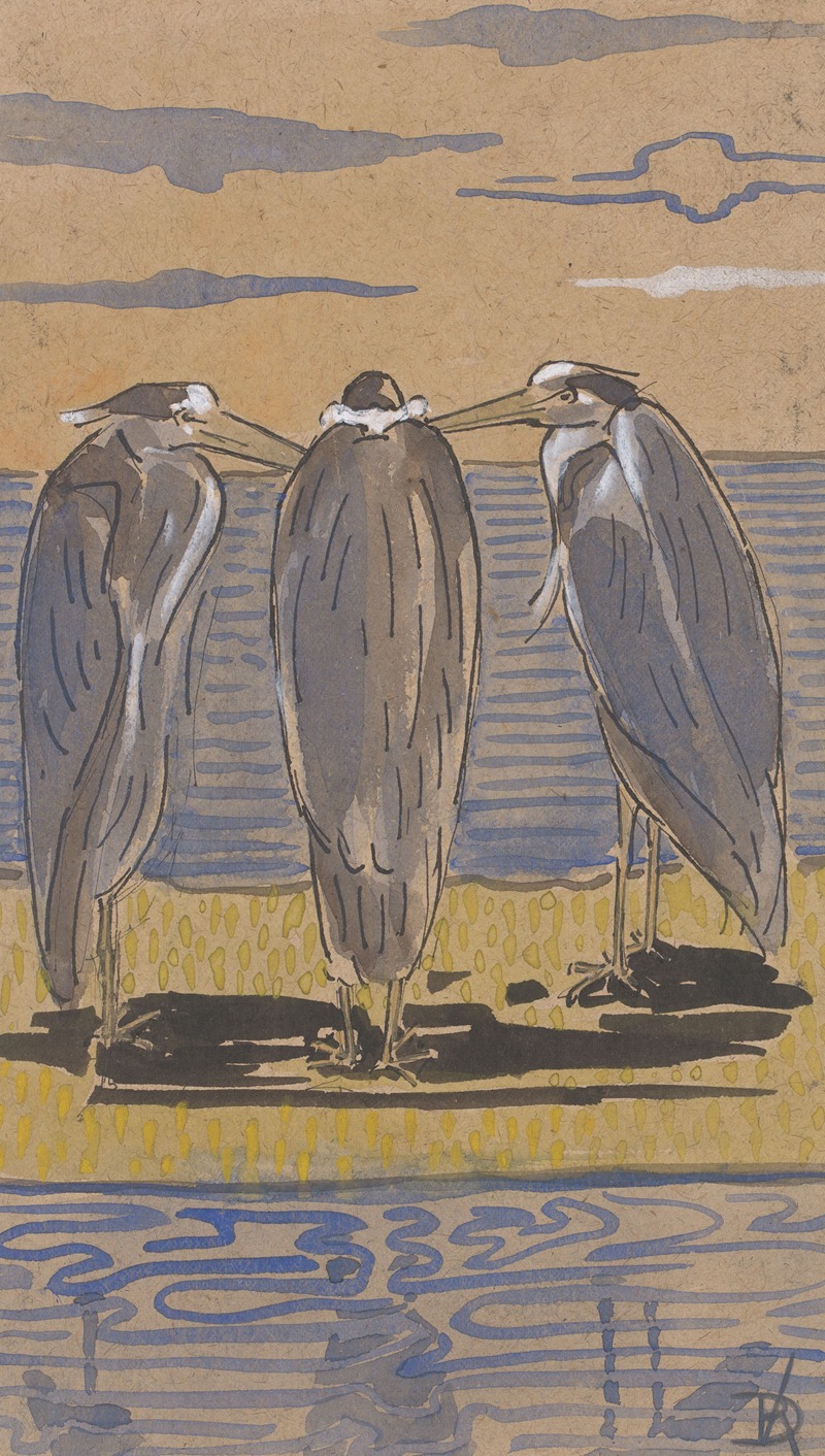 Drie reigers op een dijk by Reinier Willem Petrus de Vries, 1884 - 1952 — digital art print download