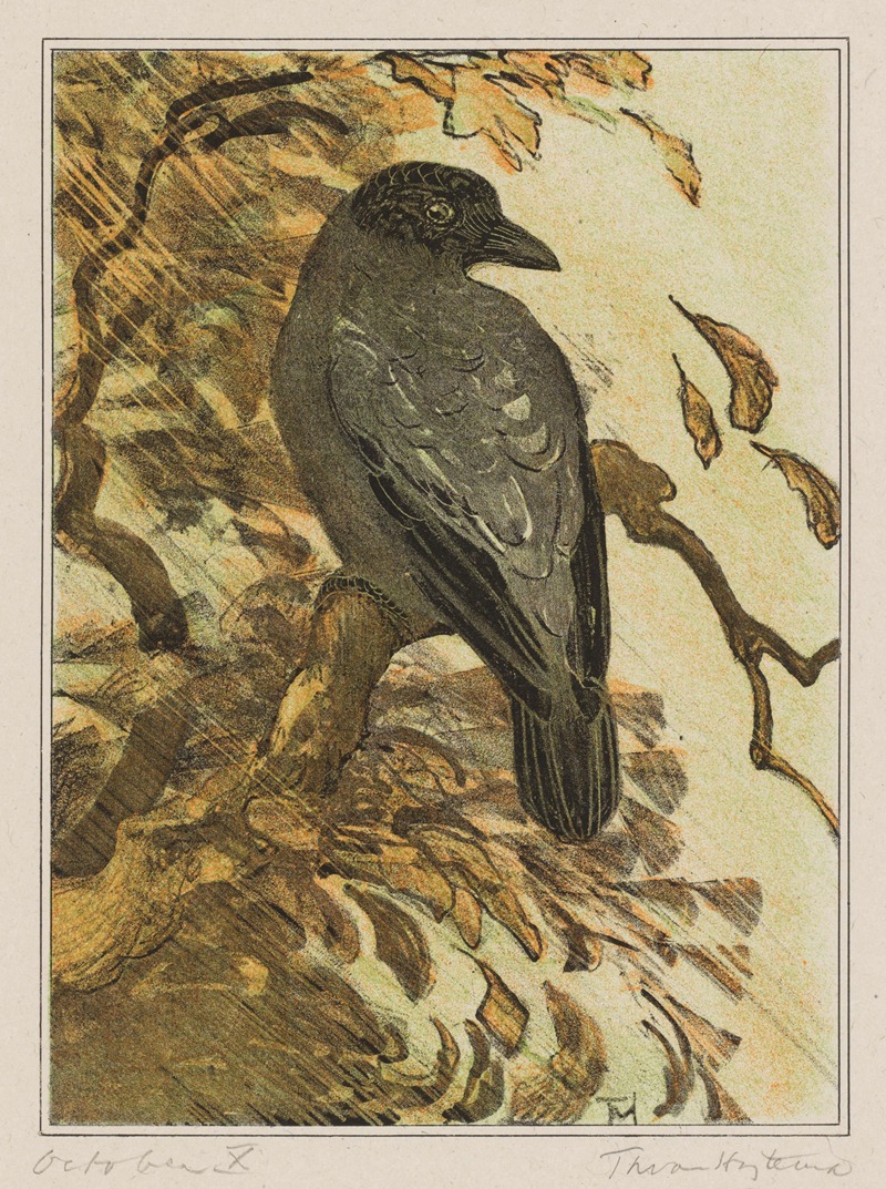 Bonte kraai op tak by Тео ван Хойтема, 1878 - 1910 — digital art print download