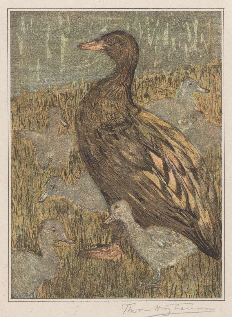 Eend met kuikens bij waterkant by Тео ван Хойтема, 1878 - 1909 — digital art print download