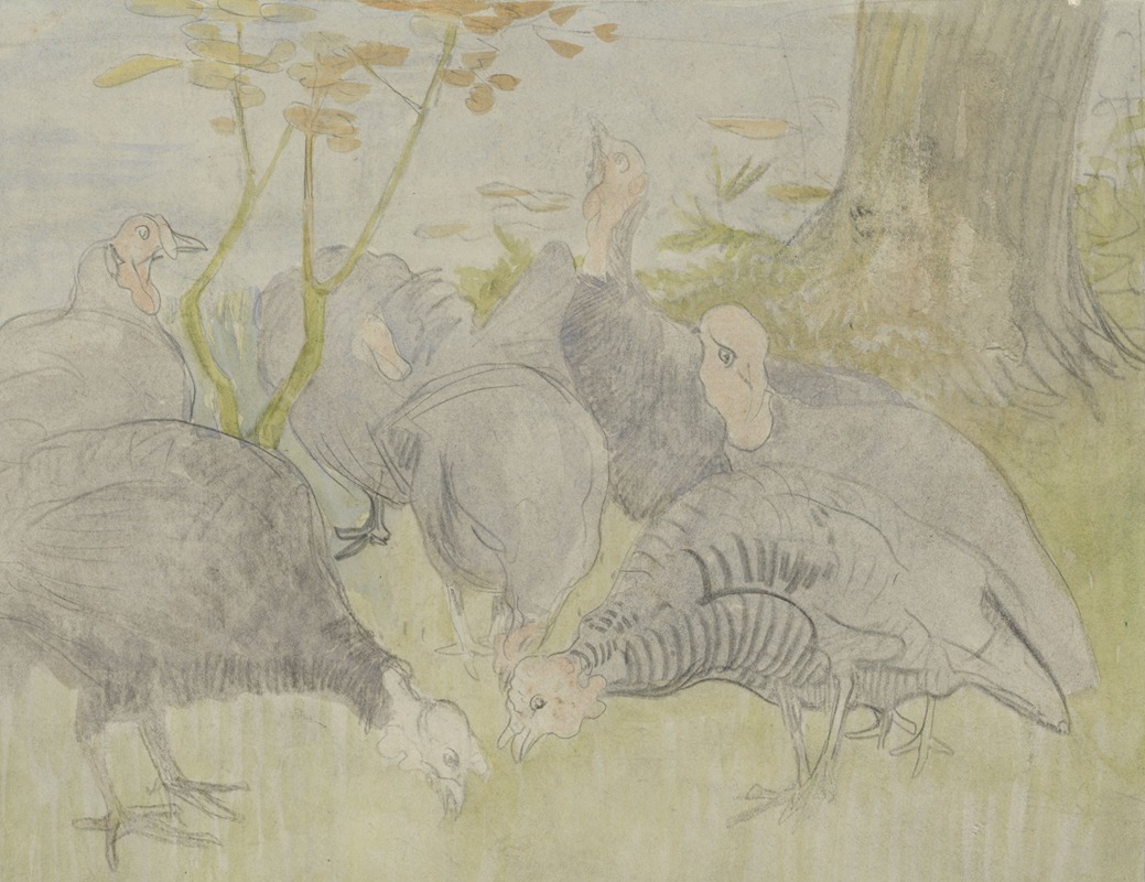 Kalkoenen in een tuin — Theo van Hoytema