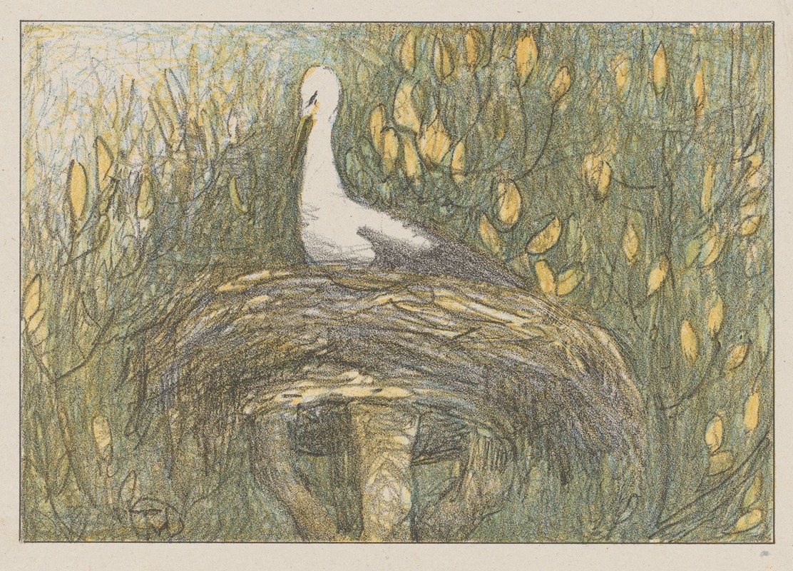 Ooievaar in nest by Тео ван Хойтема, 1878 - 1915 — digital art print download