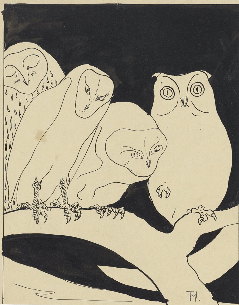 Uilen op een tak by Тео ван Хойтема, 1873 - 1917 — digital art print download