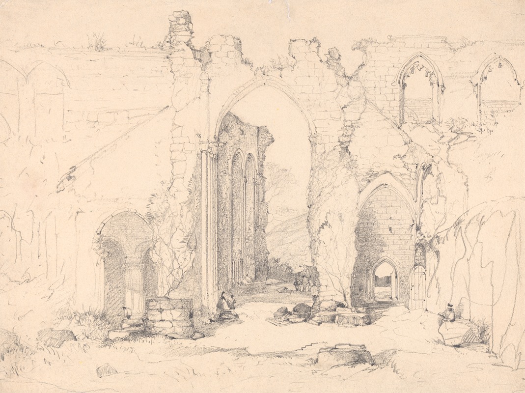 Visitors at a Ruined Abbey by Robert Leman — digital art print download