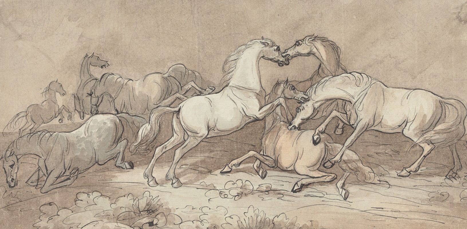 A Group of Eight Horses Fighting — Sawrey Gilpin