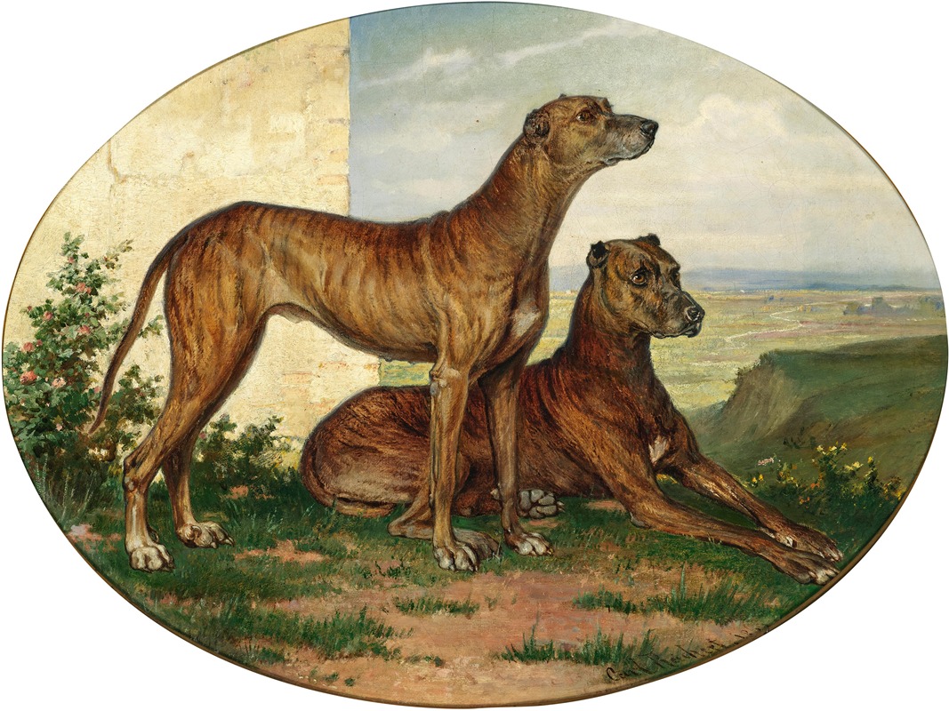 Two Great Danes in a Vast Landscape by Carl Reichert, 1869 — digital art print download