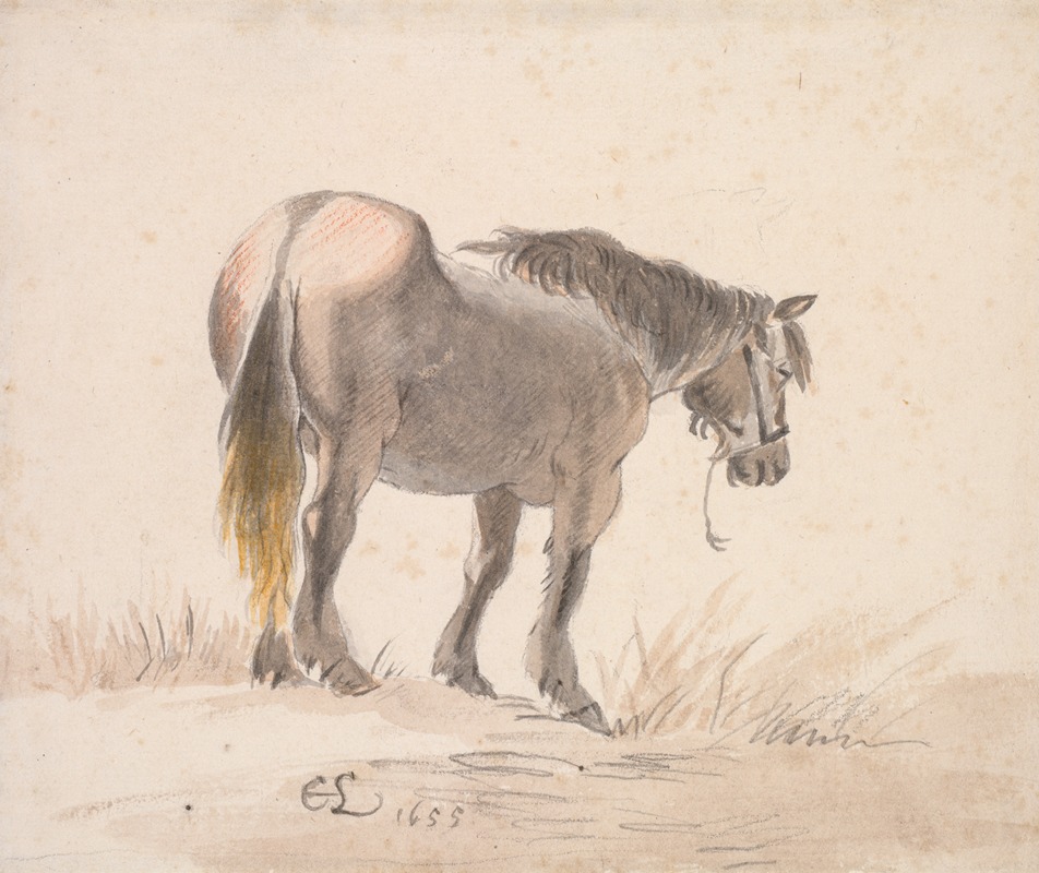 Horse Standing on a Mound by Корнелис Сафтлевен, 1655 — digital art print download