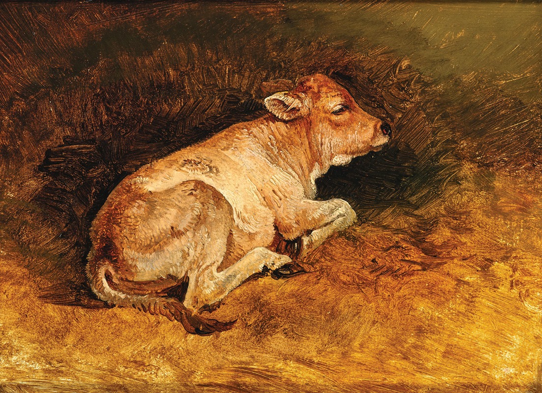 A Reclining Calf by Фридрих Гаурманн — digital art print download