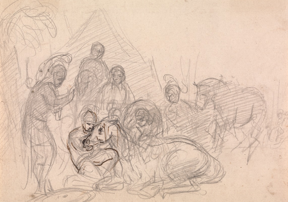 Armored men attending a fallen horse — Сорей Гилпин