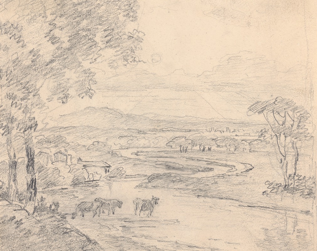 Country landscape with cattle crossing a stream — Sawrey Gilpin