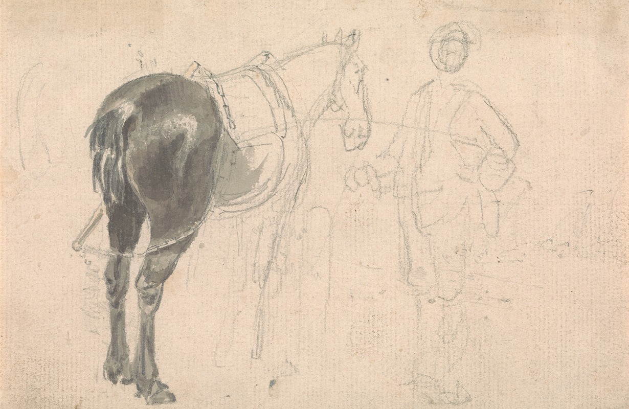 Farm horse being held by a stable lad — Sawrey Gilpin