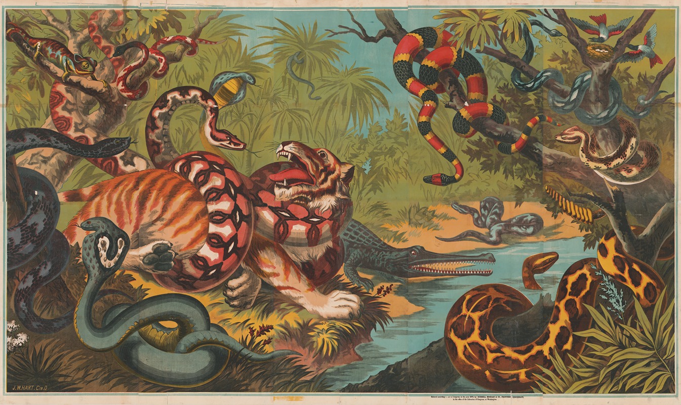 Jungle serpent strangling animal by Дж. В. Харт, 1870 — digital art print download