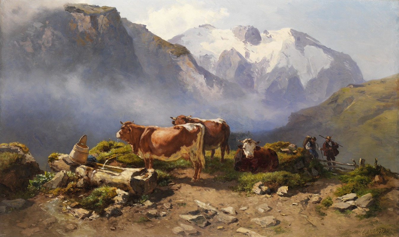 Weidende Kühe auf einer Alm by Антон Шрёдль — digital art print download