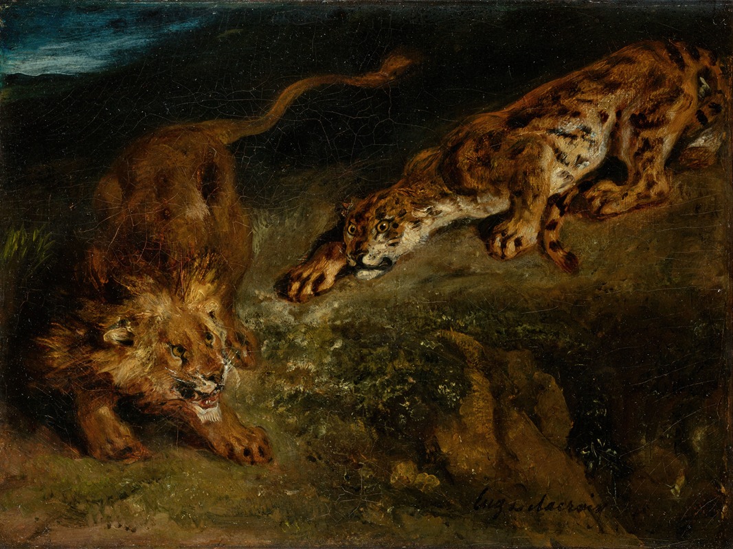 Tiger and Lion by Эжен Делакруа, 1850 — digital art print download