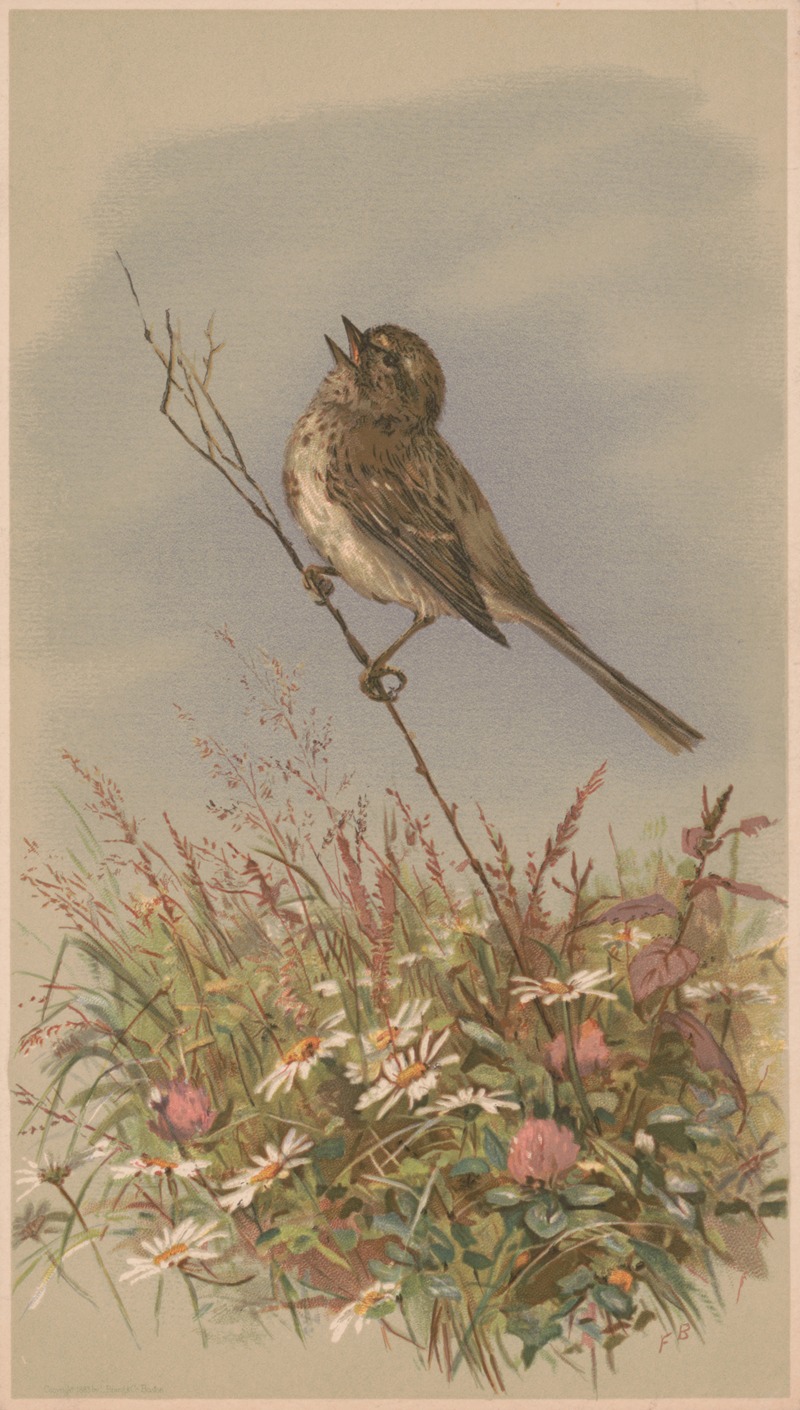 Bird on a stalk, singing by Fidelia Bridges, 1883 — digital art print download
