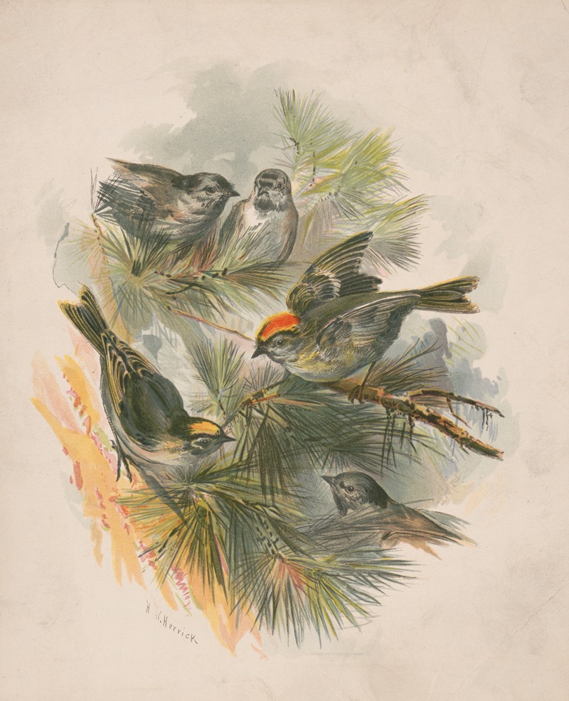 Birds on pine boughs by Генри Уокер Херрик, 1892 — digital art print download