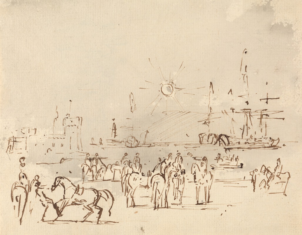 Harbour Scene with Castle on left and Ships at Right — Sawrey Gilpin