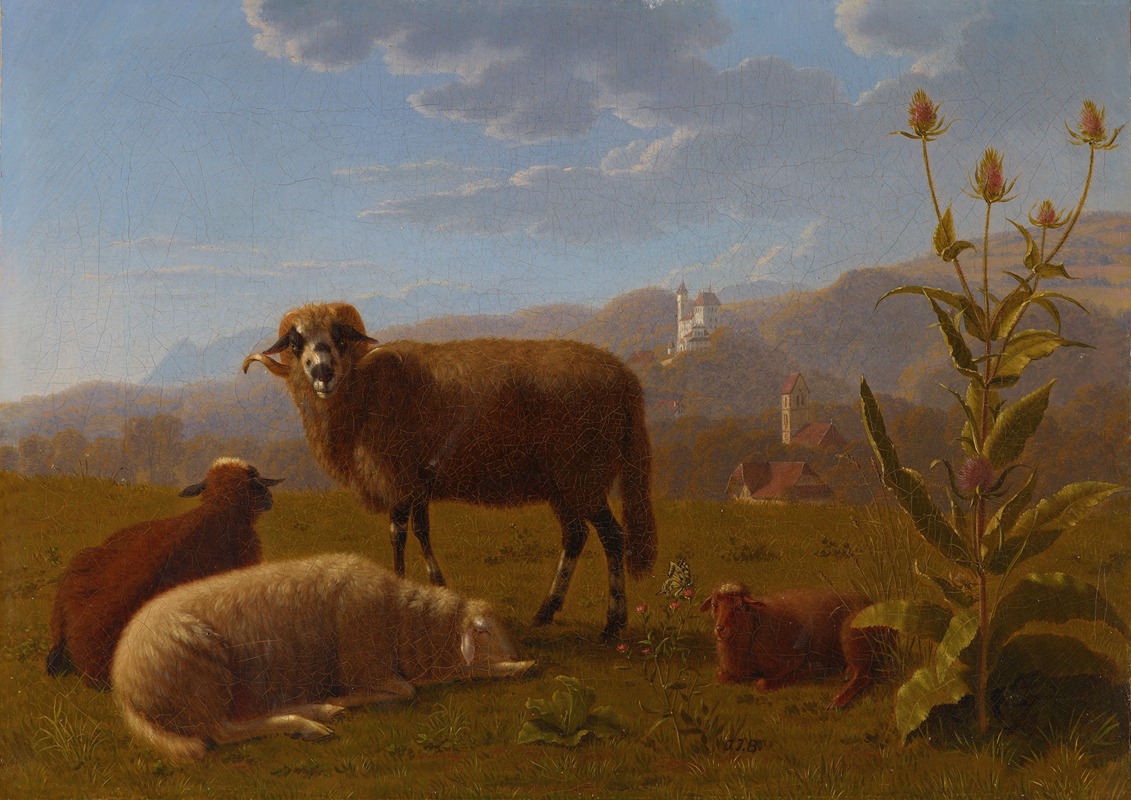 Schafe beim Schloss Bipp by Иоганн Якоб Бидерман, 1790-1798 — digital art print download