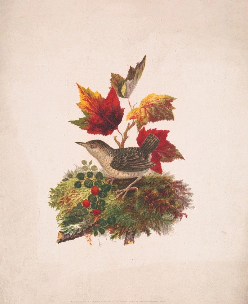Bird with autumn foliage by Луи Пранг и Ко, 1873 — digital art print download